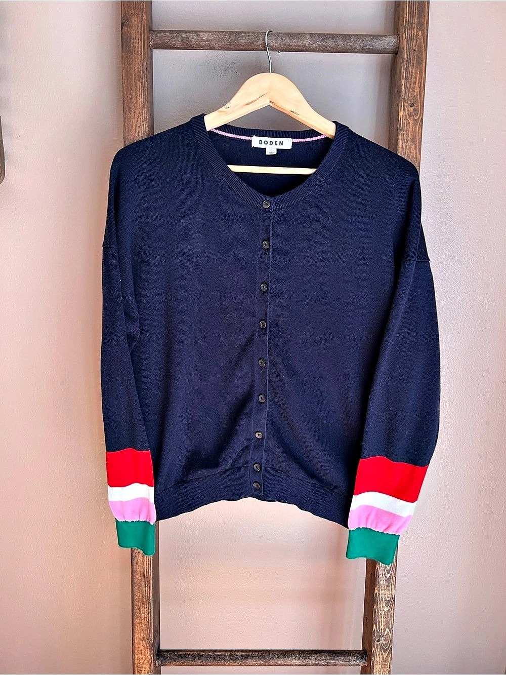 Boden Lara Relaxed Cotton Cardigan Color Block Cotton Cardigan Size Large